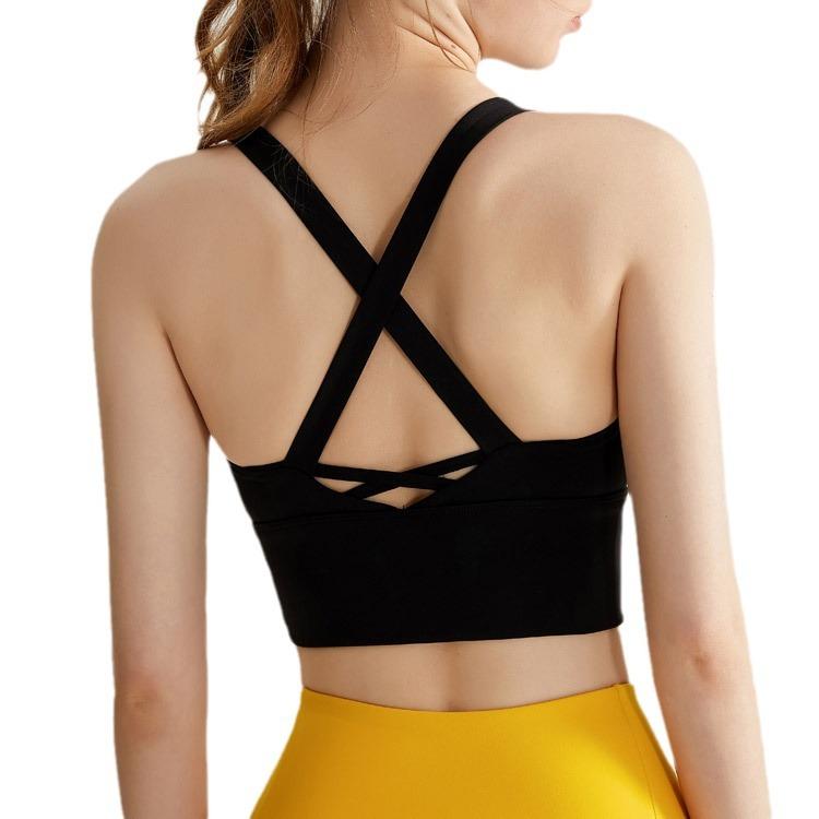 Женский противоударный удлиненный спортивный бюстгальтер с фиксированными подушечками, прочный, беспроводной, с перекрестными бретелями на спине, жилет для фитнеса, йоги, бега