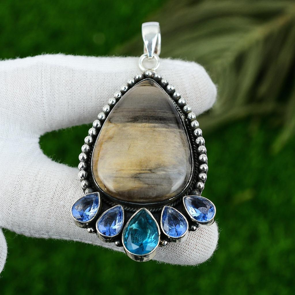 Birthday Gift For Her Natural Porcelain Jasper Gemstone Pendant 925 Silver