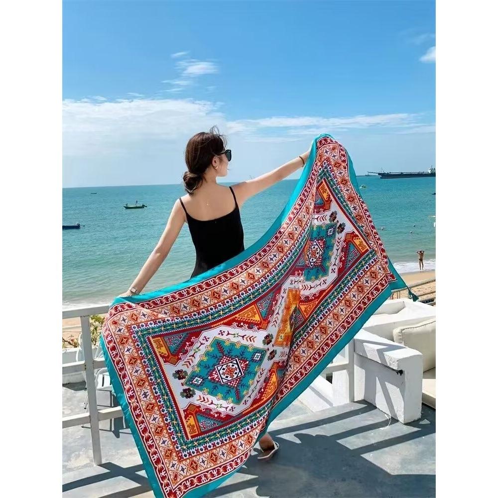 Соленое озеро Чака Туризм на Северо-Западе Этнический стиль Шарф Шелковый шарф Женский Летний Приморский Пляжный Платок Солнцезащитный Тонкий