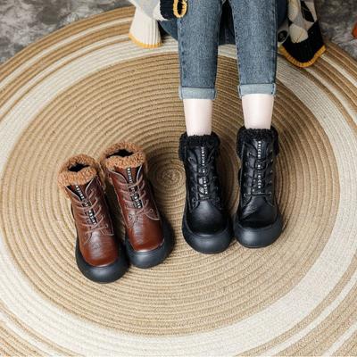 Первый слой коровьей кожи ретро ботинки Мартина женские бархатные термо короткие ботинки натуральная кожа повседневные мягкая подошва осень и зима новые толстая подошва