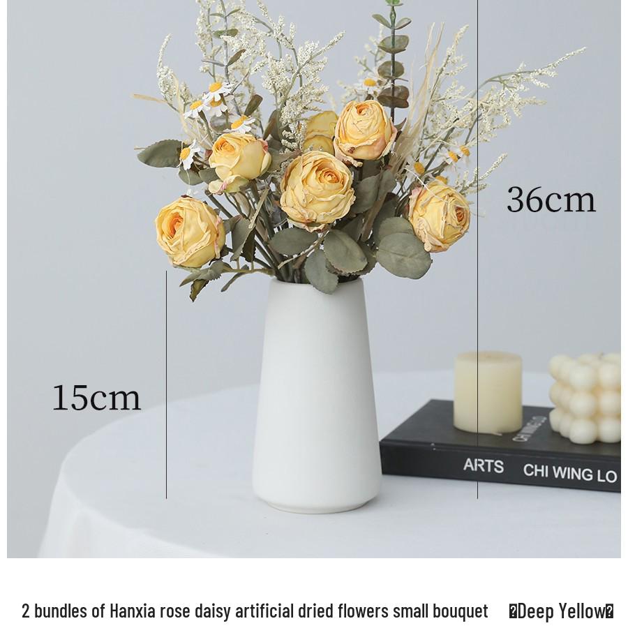 Artificial Rose & Daisy Bouquet - Dried Floral Arrangement for Living Room, Dining Table, or Coffee Table Decor.
