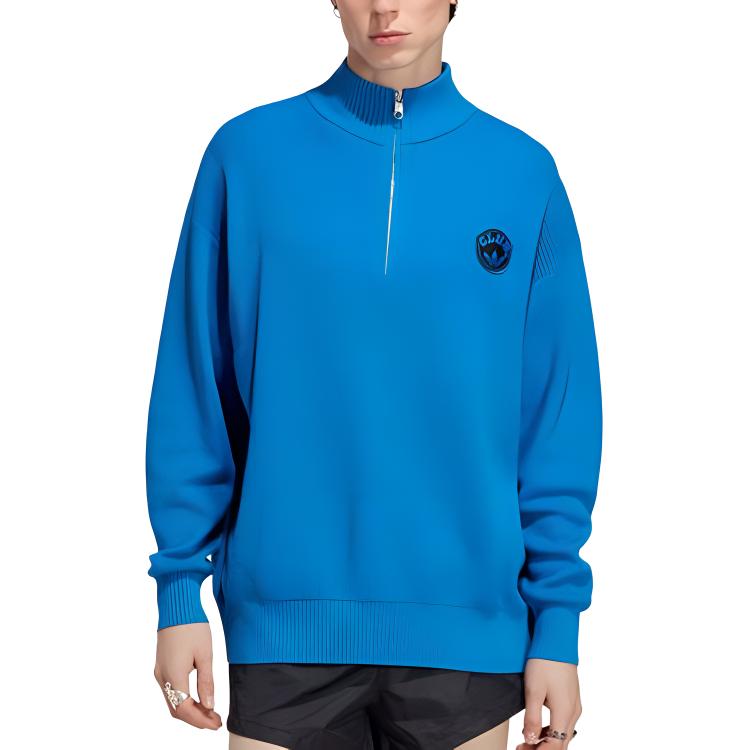 adidas Сплошной цвет на молнии, вязаный свитер, мужские топы, синий IA2499