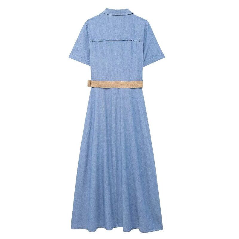Fashion Style 2024 Summer New Women's Clothing with Belt Shirt Style Midi Skirt Dress Long Dress 7929052
