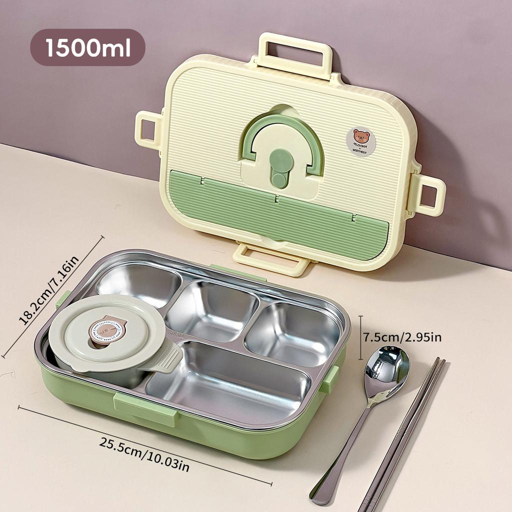 WORTHBUY Large Capacity 304 Stainless Steel Divided Lunch Box For Student Safe Heatable Portable Leak-proof Lunch Container Set
