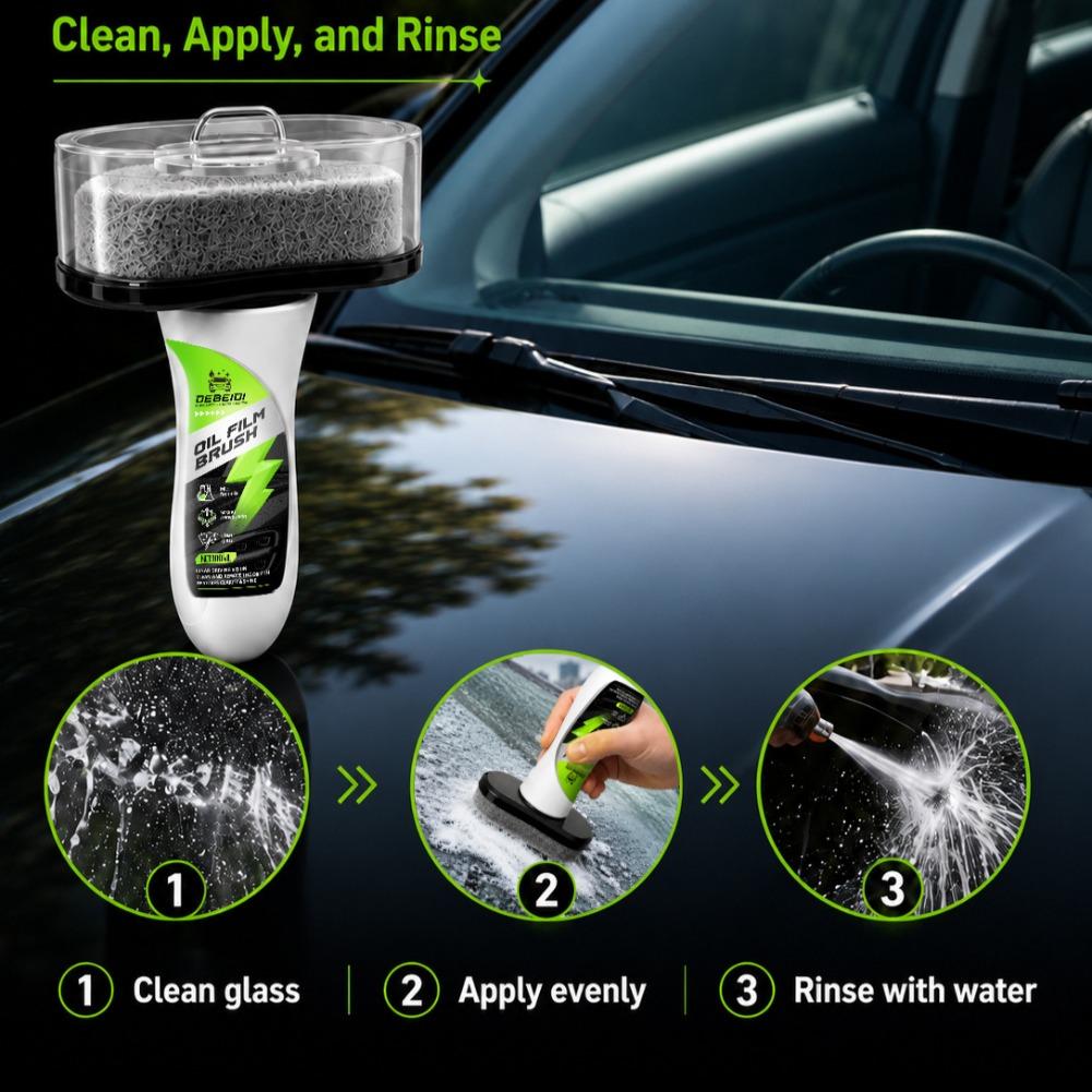 Car Glass Oil Film Remover Cleaner 100ml Windshield Degreaser with Brush, Restores Clarity & Shine, Hydrophobic Coating Agent