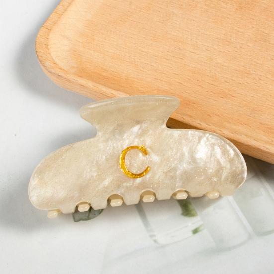 Женская заколка для волос с принтом букв, противоскользящими зубцами, зажим для волос на затылок, большой размер, зажим для волос для душа, аксессуар для волос