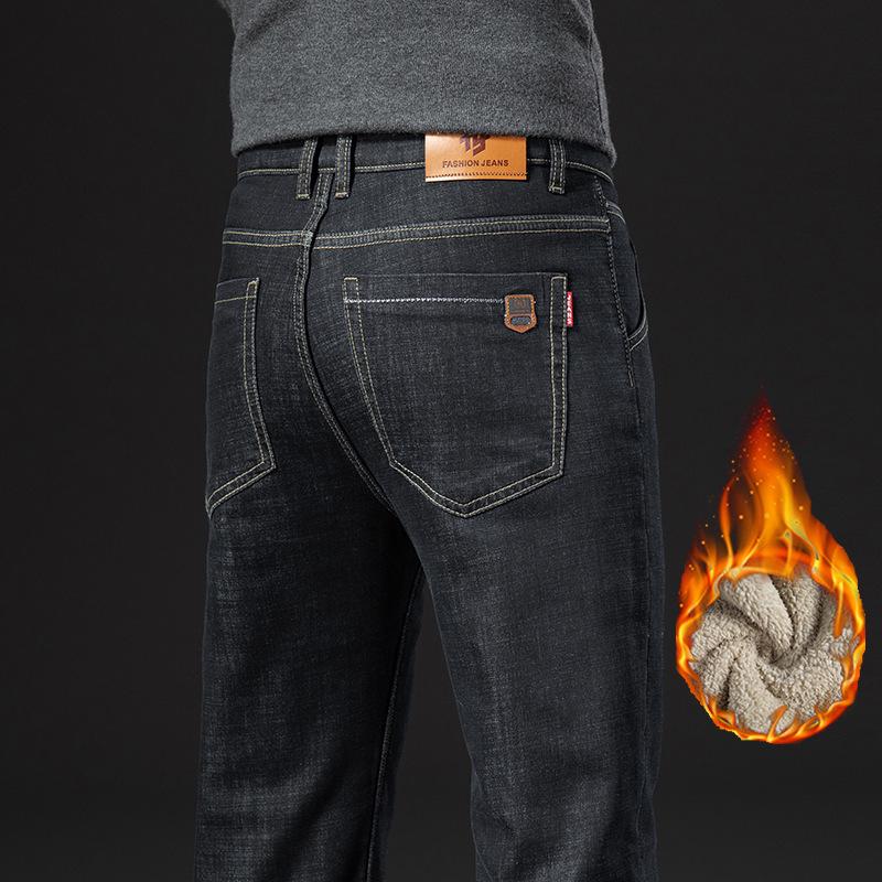 Мужские свободные прямые джинсы из бархата с высокой талией — удобные, качественные зимние брюки для мужчин среднего возраста