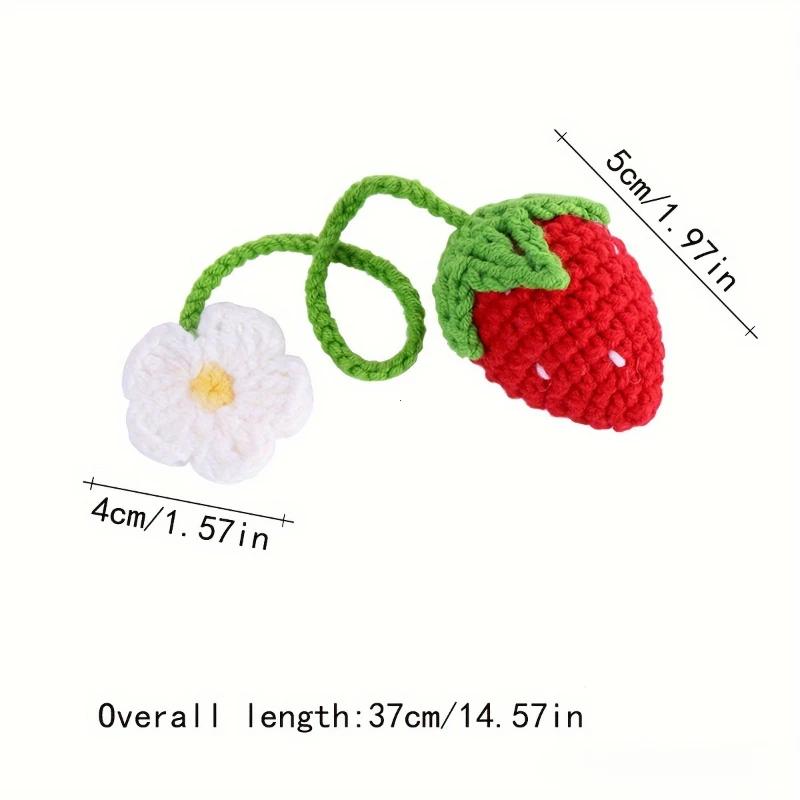 Cute Handmade Flower Knitted Pendant Car Rear View Mirror Decor Hanging Crochet Pink Strawberry Bag Key Pendant Women Girl Gift