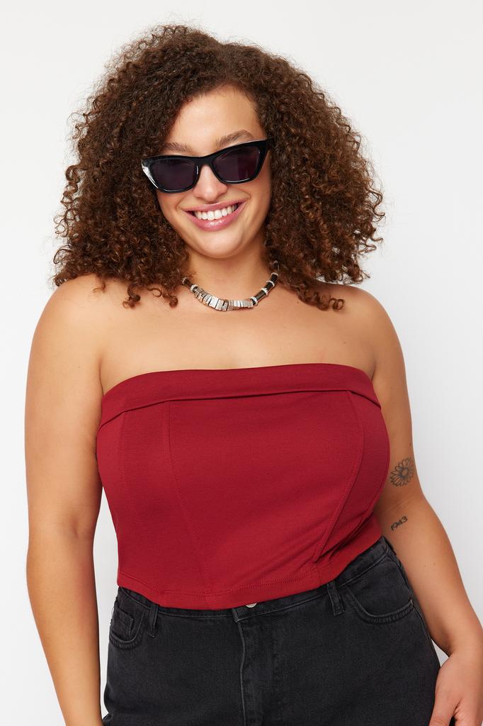 Women's Fashion New Plus Big Size Blouse Black Strapless Knitted Blouse