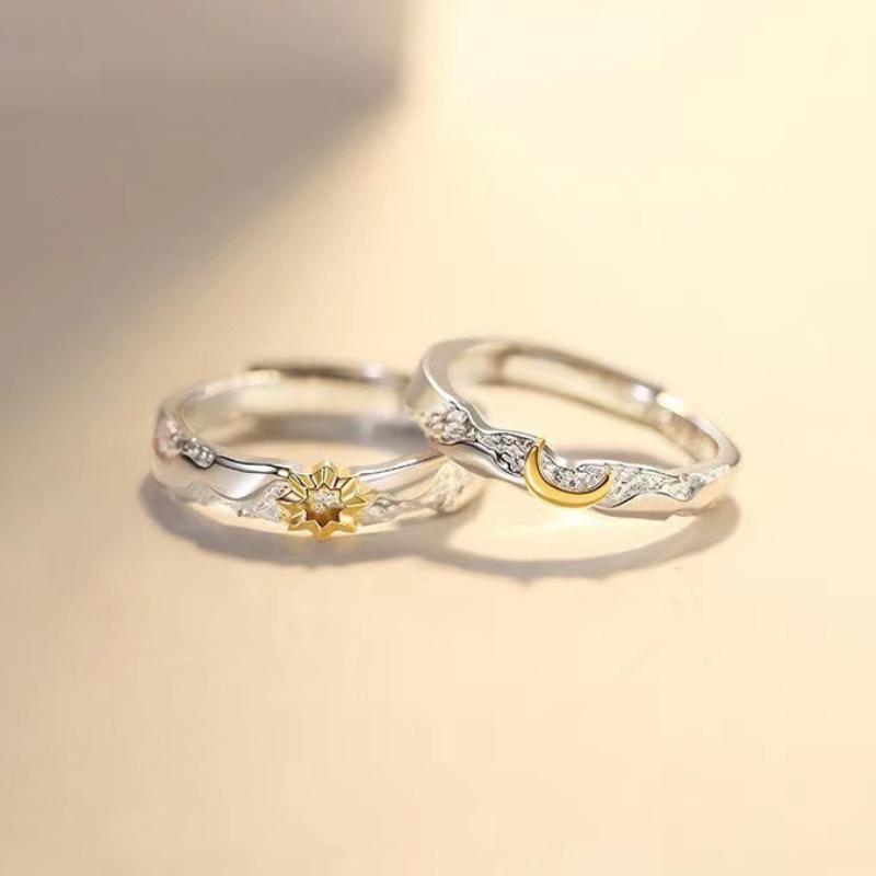 Открытые парные кольца "Солнце и Луна", покрытие 18 каратным золотом, кубический цирконий, парное кольцо для женщин, украшение на День Святого Валентина, подарок на День Святого Валентина