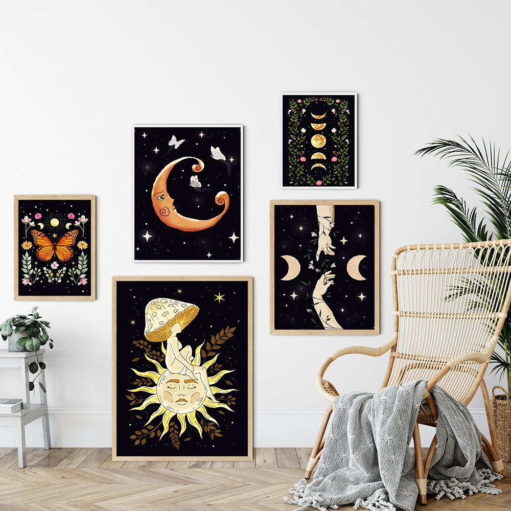 Эстетический Винтаж Ведьма Хиппи Девушка Плакат Принт Ведьма Создание Стены Ретро Абстрактная Холст Картина Комната Домашний Декор