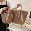 Handmade Straw Bags Ribbons Bowknot Beach Knitting Handbags Tote