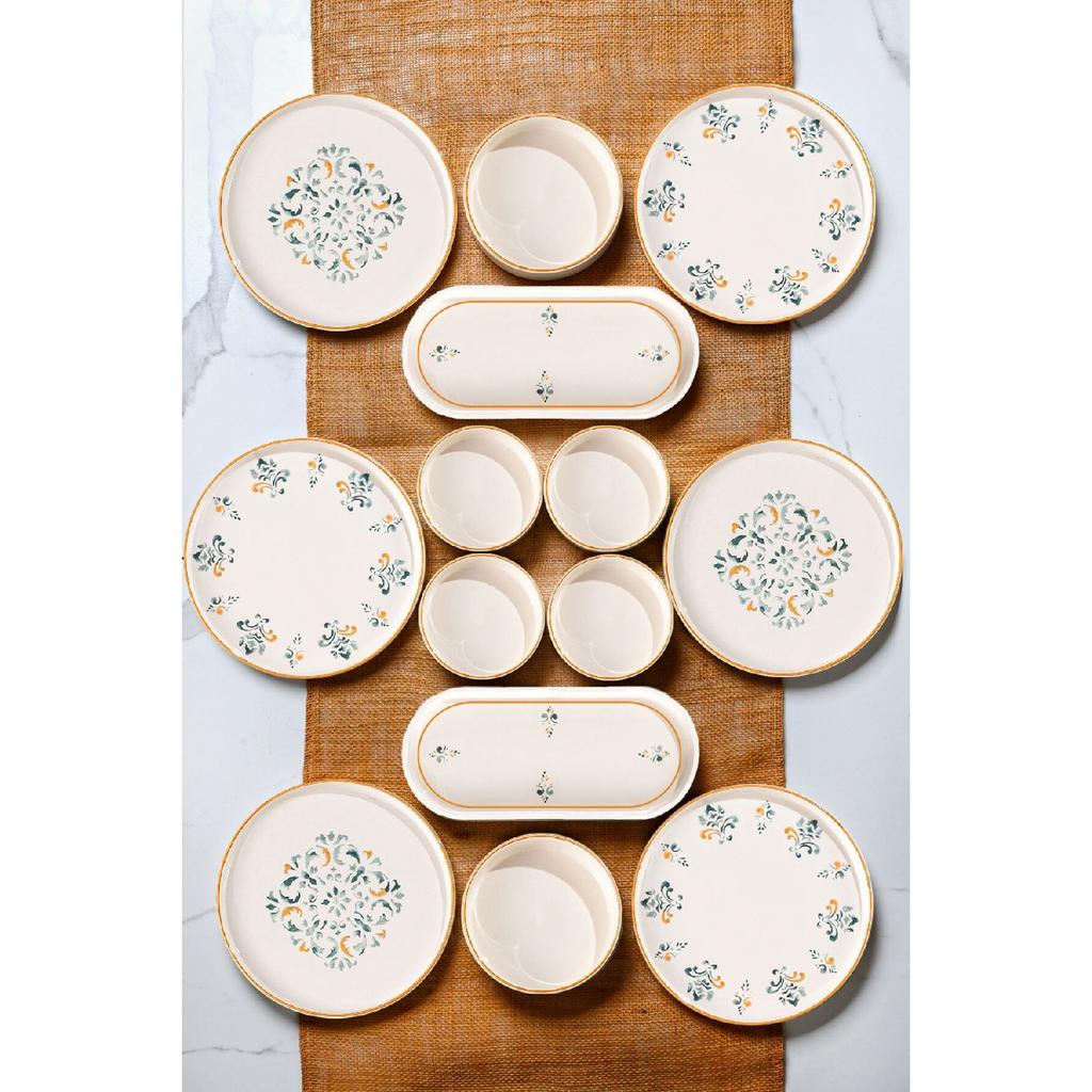 Classic 14 Piece Stackable Breakfast Set For 6 People - Luxury Breakfast Presentation Set Plate
