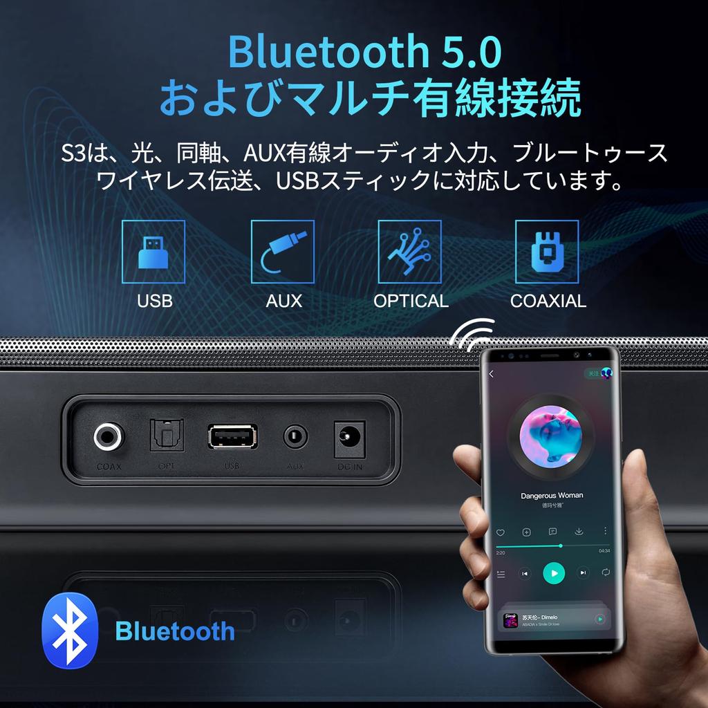 OXS S3 Dialogue Dynamic 3D Surround Совместимость с домашним кинотеатром Аудио с Bluetooth для ТВ Soundbar, Улучшение, Бас, Звук, AUX/Оптический/Коаксиальный, 5.0
