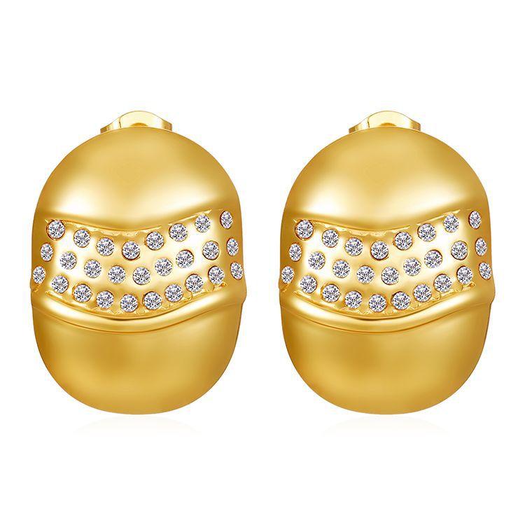 Oil Pressure Earrings, Advanced Induction Plating 18K Diamond-plated Gold-plated Oval Micro-inlaid Retro Earrings