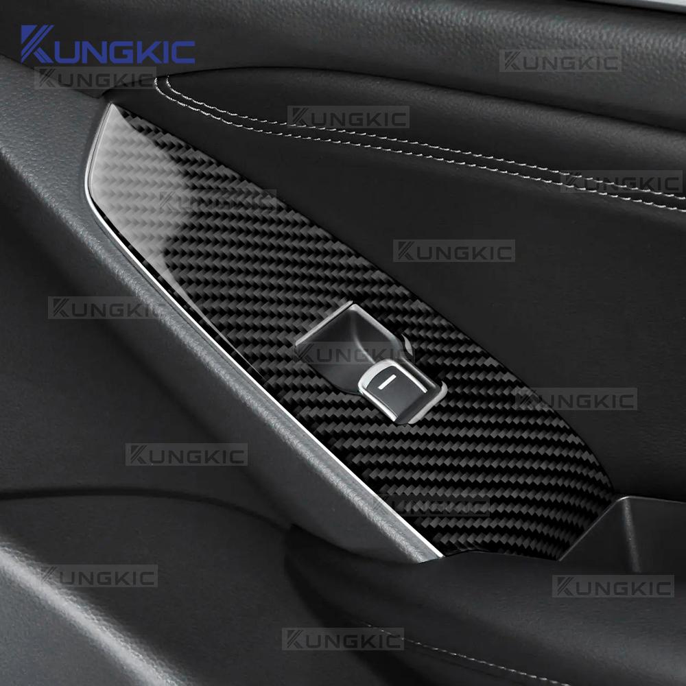 For Honda Accord 2018 2019 2020 2021 2022 Real Soft Carbon Fiber Sticker LHD Car Window Lift Button Panel Interior Accessories