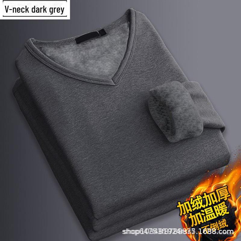 Мужская термофутболка с длинным рукавом из плюша, однотонный деловой топ с V-образным вырезом на весну/осень