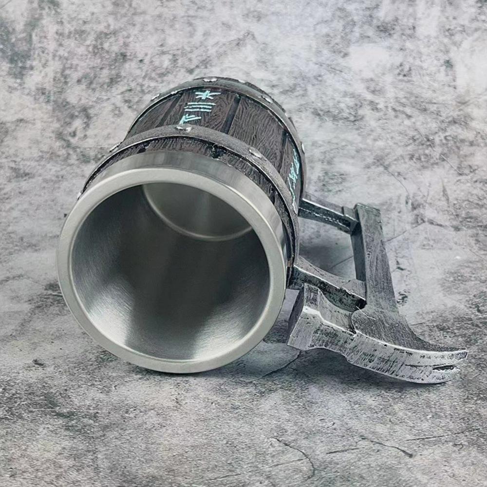 Пивная кружка в стиле викингов из дерева, 3D-смола, нержавеющая сталь, кофейная кружка, бокал для вина, металлическая кружка с двойными стенками, пивной кувшин, термокружка