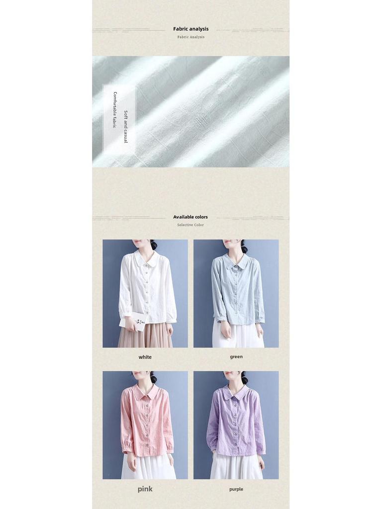 Женская однотонная рубашка из хлопка и льна с длинным рукавом — легкая, повседневная, весна 2024 г.