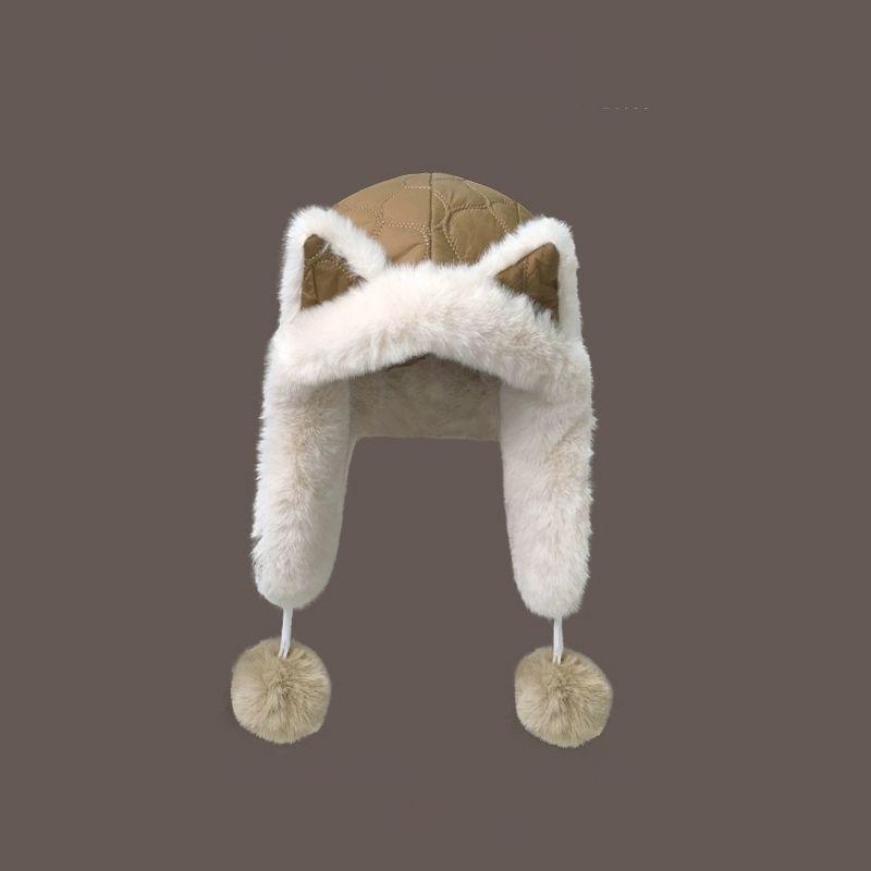 Women's Winter Plush Fox Ear Hat – Thick, Lined, Warm, Versatile, and Protective Lei Feng Style