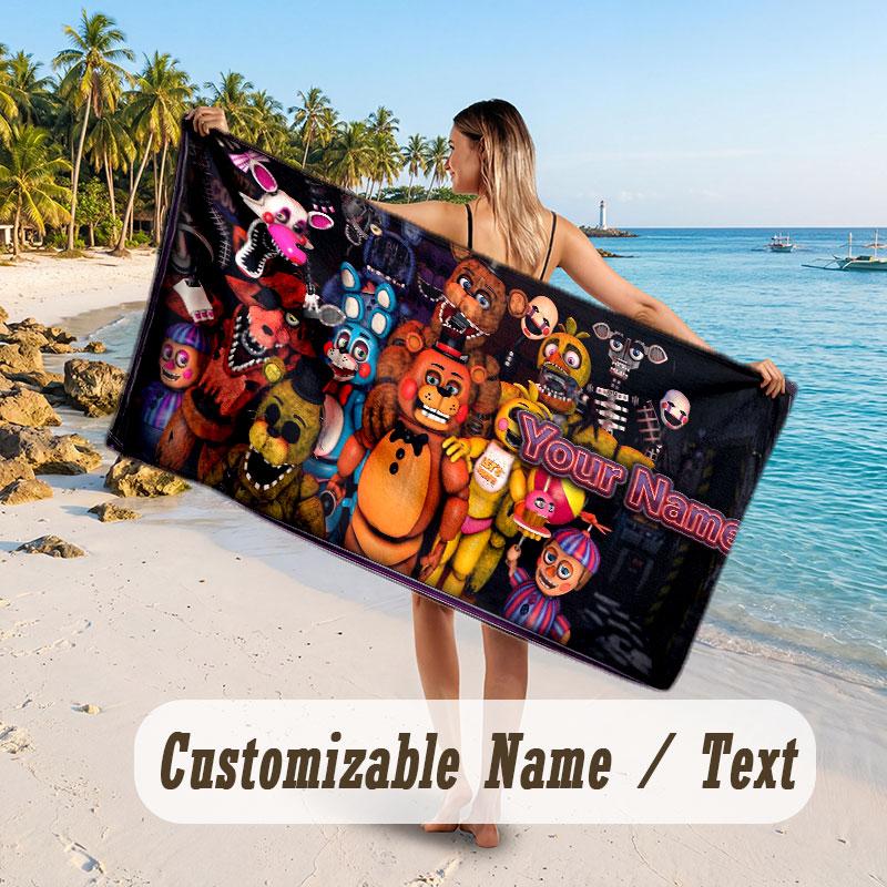 Personalized Beach Towel,Five Nights at Freddy’s Custom Printed Name Text, Super Absorbent Towel For Beach Vacation