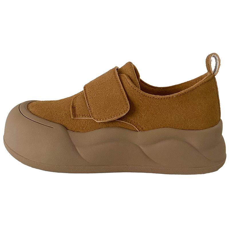 A9875 латексная стелька/тонкий бархат толстая подошва туфли женские туфли на липучке 2024 новые нишевые туфли из хлопка с круглой головкой