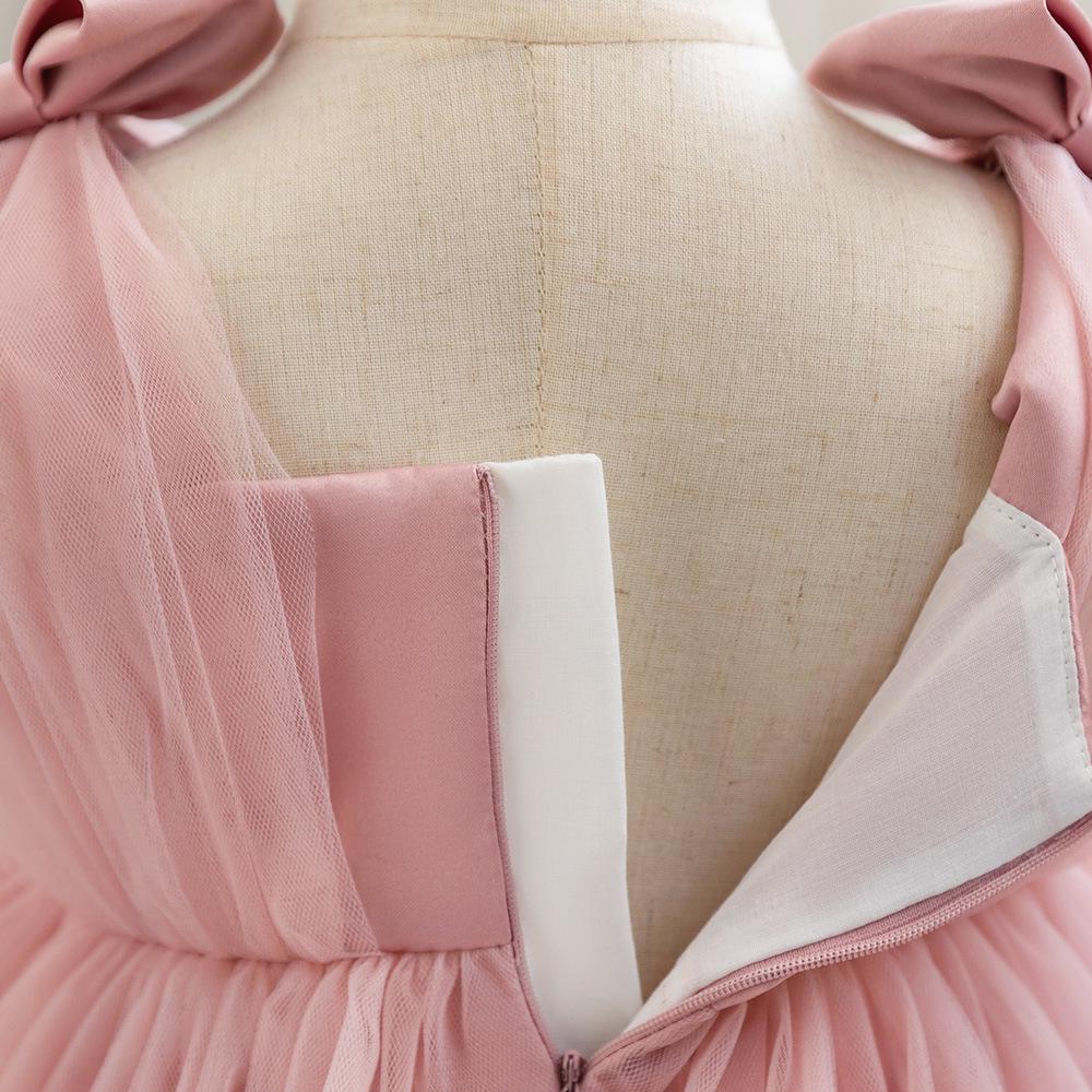 New Sleeveless Bow Waist Pleated Tulle Flower Girl Dress