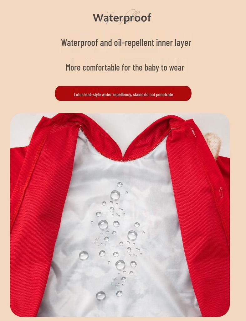 Детский водонепроницаемый двусторонний комбинезон: Стиль Китайского Нового года - Осенне-зимняя защитная одежда с нагрудником, грязеотталкивающая.