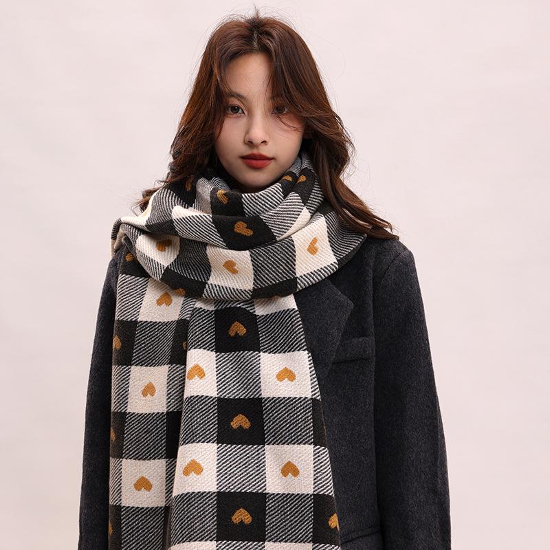 Love Scarf Women's Autumn and Winter New High-end Shawl Girls Warm Plaid Scarf High-end Knitting