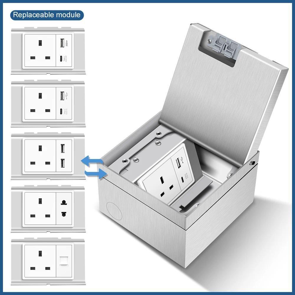 130*130мм Встраиваемая версия Напольная розетка Сменный модуль Силовая розетка Нержавеющая сталь Скрытый адаптер питания