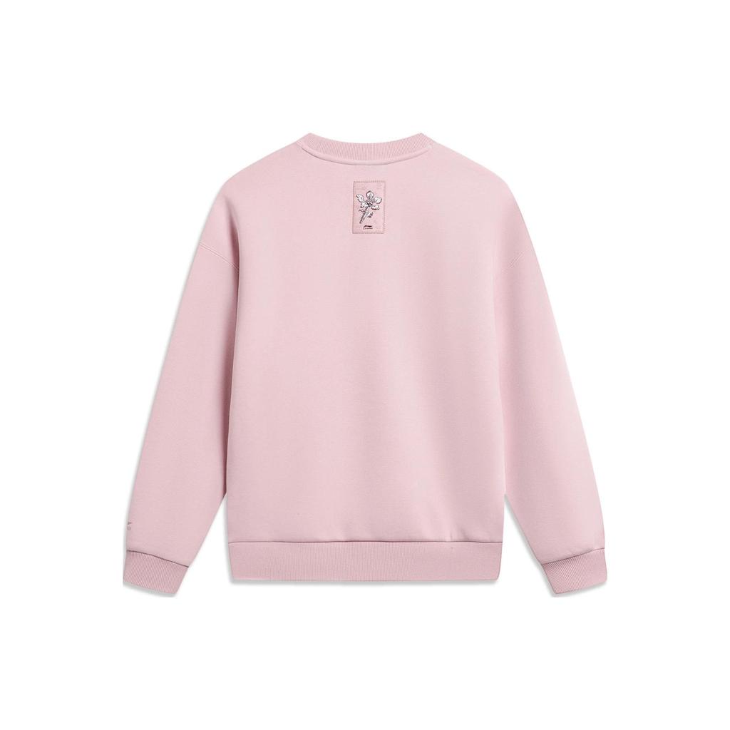 Li-Ning Серия китайской культуры с цветочным принтом алфавита, свободный пуловер, свитшот, женские топы, светло-фуксия, AWDT760-1