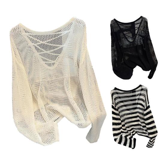 Женские топы-накидки с V-образным вырезом, воротником на бретелях, длинным рукавом, летние солнцезащитные топы, однотонная рубашка с ажурным дизайном, непромокаемая рубашка