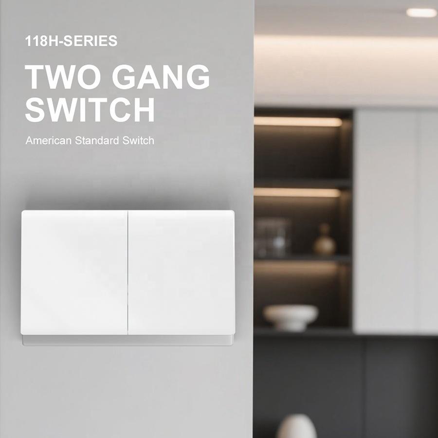 Mezeen Wall Switch PC Panel Big Rocker 2 Gang 1 2 3 Way Light Switch With Replaceable Glass Blue Grey White Margin