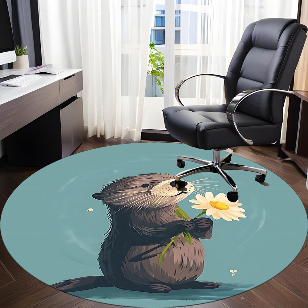 1pc Otter Daisy Office Round Area Rug, Indoor Mat Suitable For Office, Under Office Chairs Bedroom Living Room Home Decor, Room Deco, 080