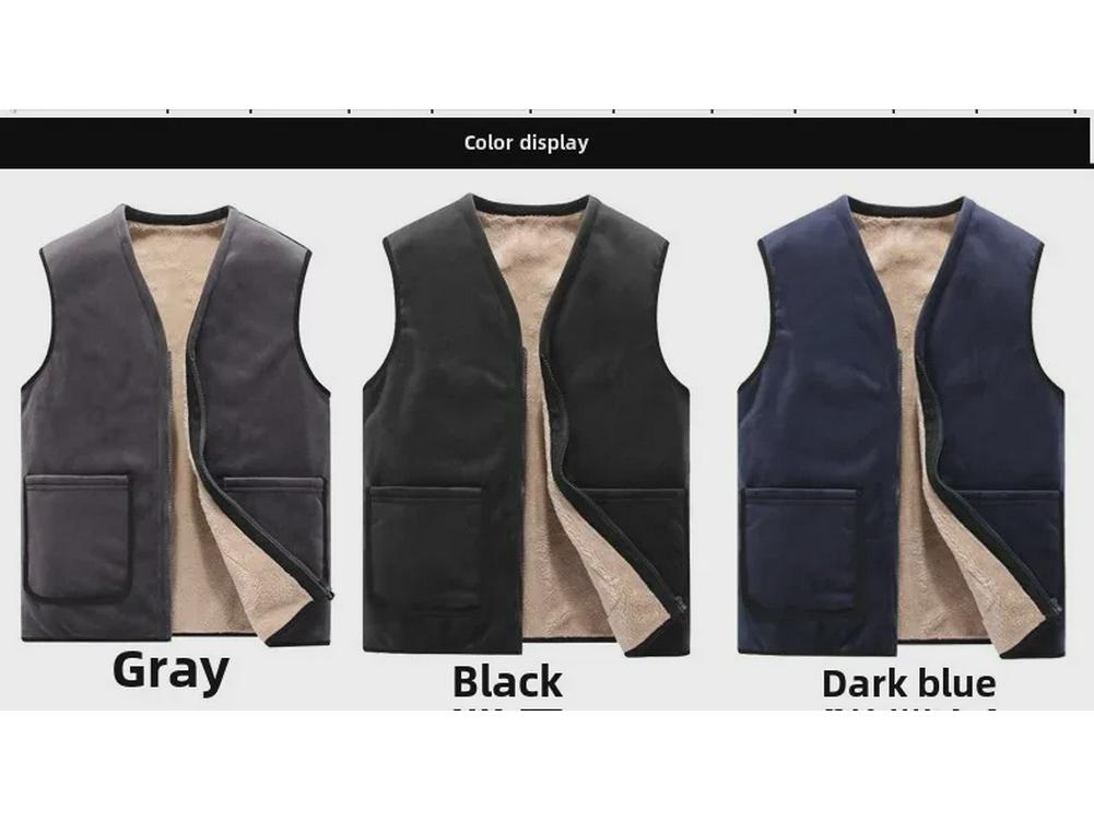 Мужской большой жилет из овчины: Повседневный толстый теплый жилет из серебристо-черного флиса, защищающий от холода и прилегающий.