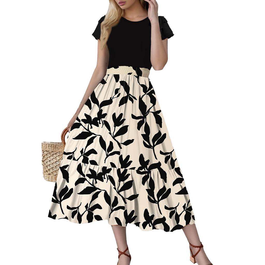 Женское платье с цветочным принтом и высокой талией, модное и элегантное