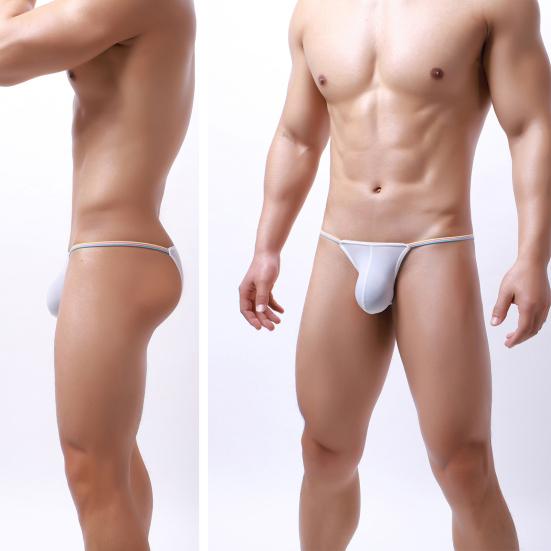 Men Thong Colorful Waistband Stretch Ice Silk Solid Color Sexy U Convex Briefs