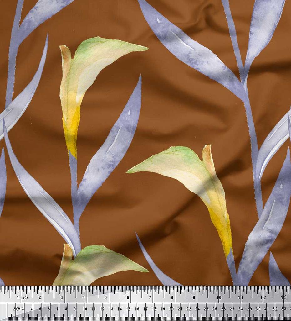 Soimoi Черный японский креп-сатин Ткань Листья Акварельный Принт Ткань на метр 42 дюйма