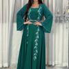 Luxury Women's Embroidered Dress for Muslim Parties, Waist Tied and Slim Fitting Long Style