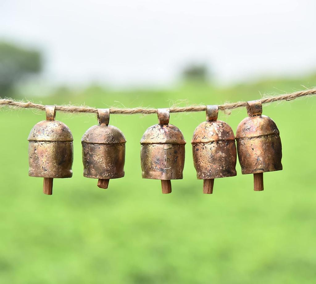 Small Metal Cow Bells 2 Inch Rustic Gold Set of 10 Handmade Jingle Bells for Crafts, Wind Chimes, Christmas Ornaments, Boho Home Decor