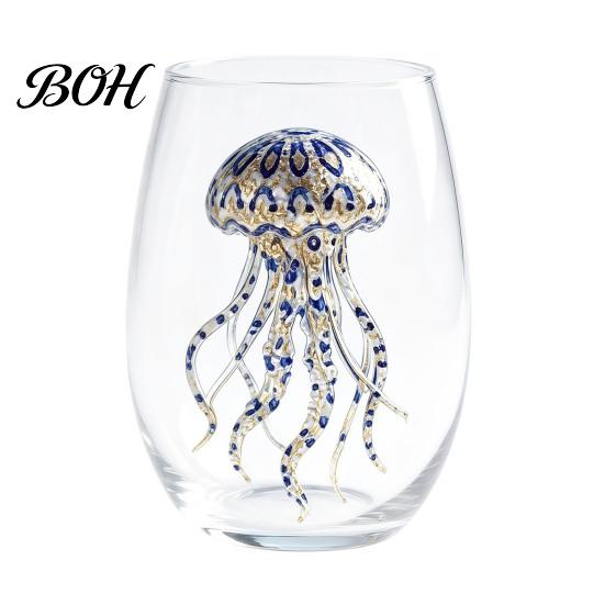 Stylish Nautical Themed Cup Marine Animal Theme Clear Glass Tumbler, Handcrafted Painted Glassware, Elegant Celebration Gift Creative Unique Drinking