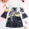 Girl Casual 3D Cute Cat Print Round Neck Long Sleeve Dress Kid Princess Dress