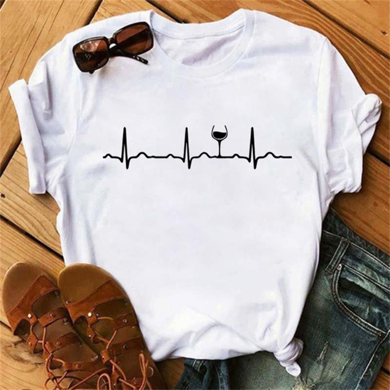 Wine Glass Printed T-Shirts For Women Clothing Casual Top Ladies Clothes Short Sleeve Versatile Graphic Printed Fashion Shirts