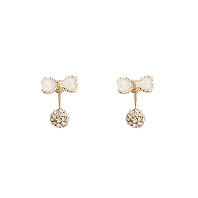 S925 Silver Korean Bow Design Back Hanging Earrings for Women