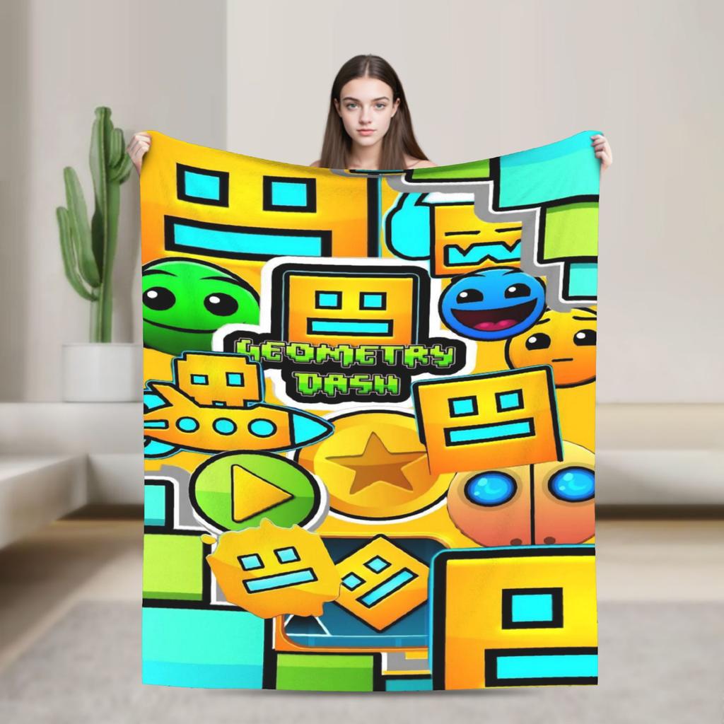 Geometry Dash Games Blankets Flannel Relax Soft Throw Blanket for Bedding Plush Thin Quilt