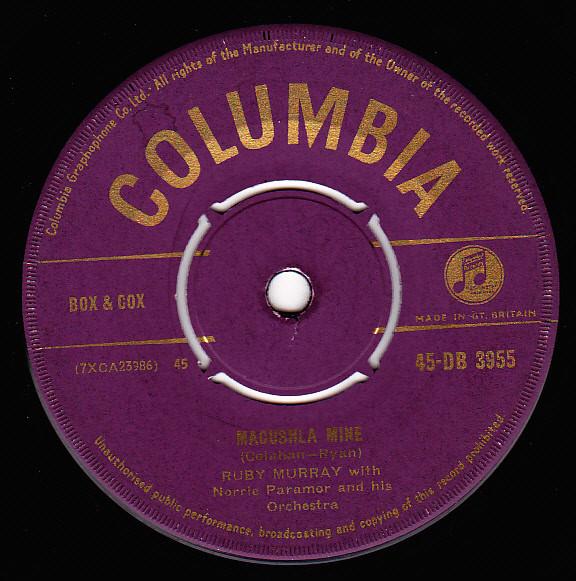 7-дюймовая пластинка RUBY MURRAY Scarlet Ribbons Macushla Mine 45DB3955 Columbia 1957 UK Джаз Б/у