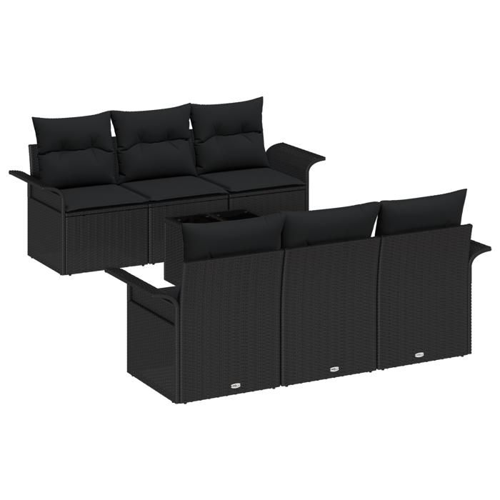 VidaXL Ensemble de canapé de jardin 7 pièces avec coussins noir en poly rotin 3345253