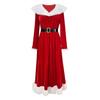 Mrs. Claus Costume Christmas Red Velvet Dress for Women Long Sleeve V Neck Cosplay Outfit with Santa Hat And Belt