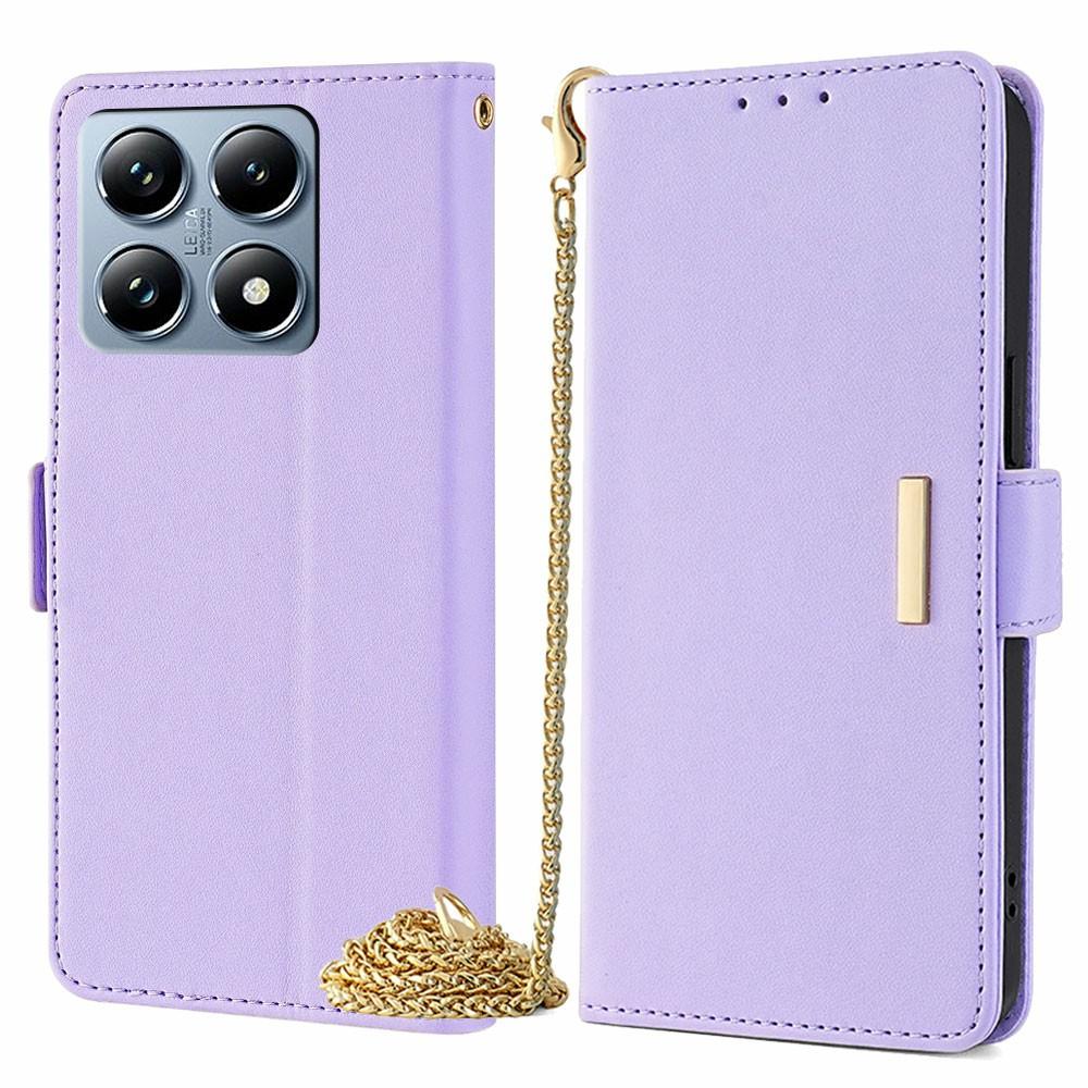 For Xiaomi 14T Pro Case PU Leather Wallet Stand Phone Cover with Crossbody Shoulder Strap