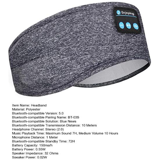 Bluetooth-совместимая 5.0 Повязка на голову Наушники с шумоподавлением Накладные Регулируемая повязка на голову Однотонная Эластичная лента